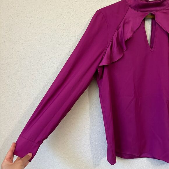 NWT PARKER Ciani Cascading Ruffle L/S Blouse Keyhole in Deep Plum - Picture 6 of 15